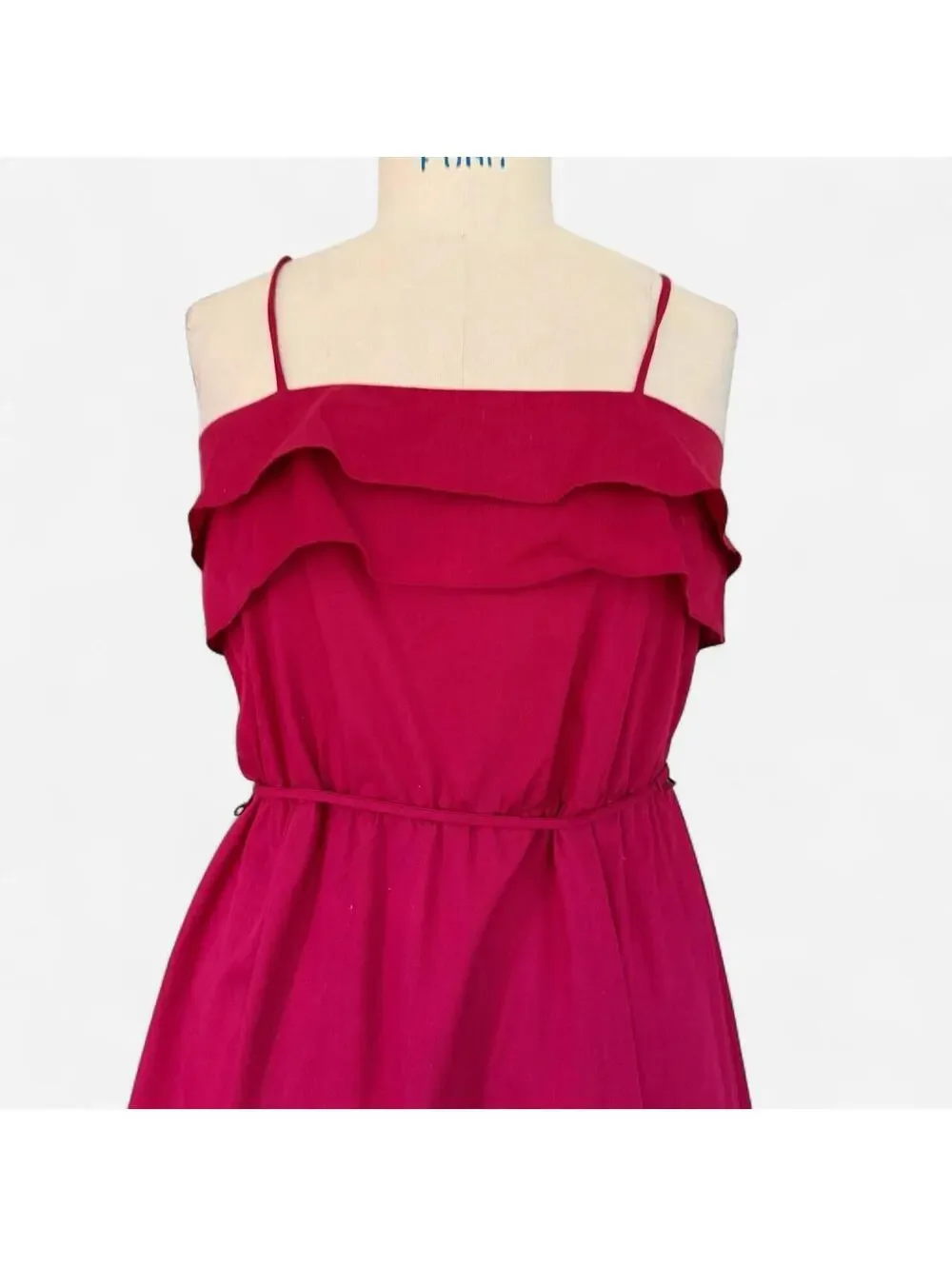 Vtg 90s Entourage Red Ruffle Midi Dress Size 7/8 Spaghetti Strap Coquette